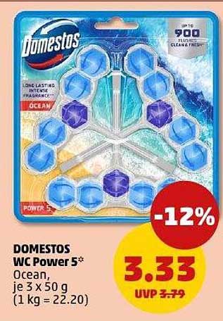 DOMESTOS WC Power 5* Ocean, je 3 x 50 g