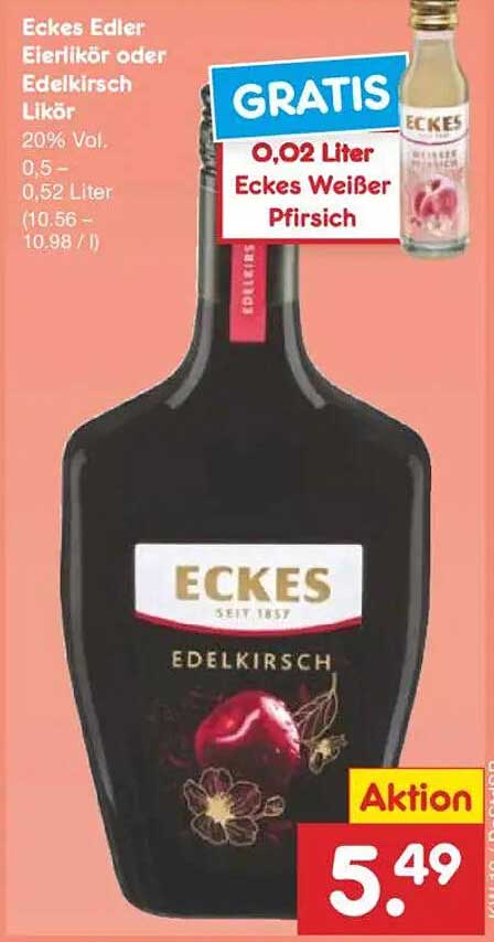 Eckes Edler Eierlikör oder Edelkirscht Likör 0,5 Liter
