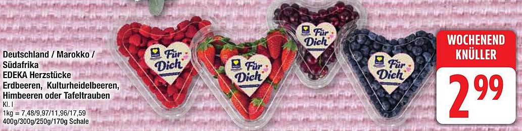 EDEKA Herzstücke: Erdbeeren, Kulturheidelbeeren, Himbeeren oder Tafeltrauben