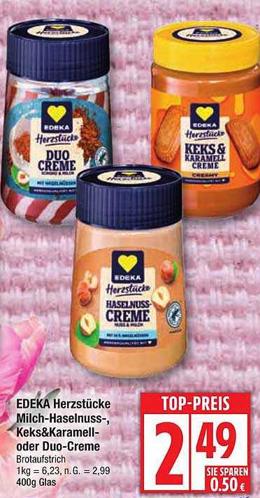 EDEKA Herzstücke Milch-Haselnuss-, Keks & Karamell- oder Duo-Creme