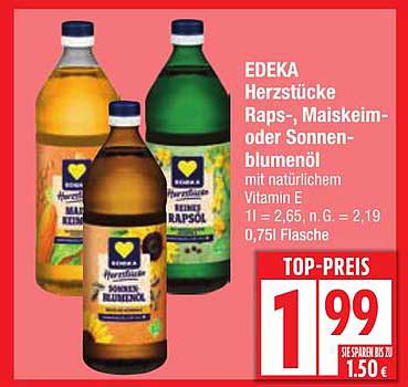 EDEKA Herzstücke Raps-, Maiskeim- oder Sonnenblumenöl 0,75l
