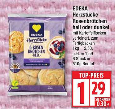 EDEKA Herzstücke Rosenbrötchen hell oder dunkel