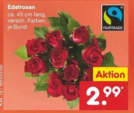 Edelrosen - ca. 45 cm lang, verschiedenfarbig, je Bund