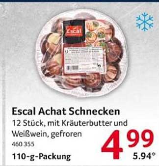 Escal Achat Schnecken 12 Stück, mit Kräuterbutter und Weißwein, gefroren