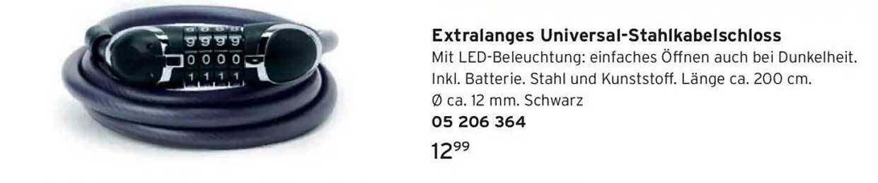 Extralanges Universal-Stahlkabelschloss mit LED-Beleuchtung