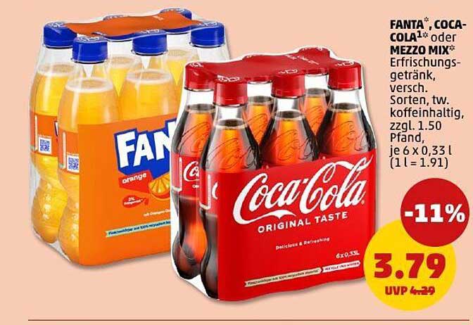 FANTA®, COCA-COLA® oder MEZZO MIX® Erfrischungsgetränk, 6 x 0,33 l