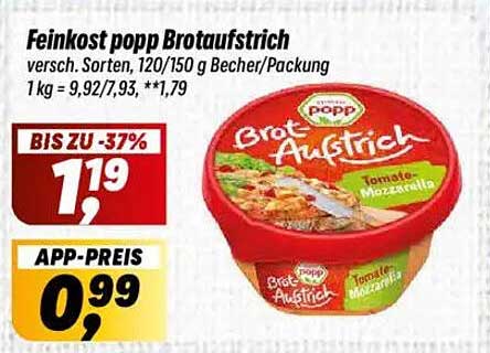 Feinkost popp Brotaufstrich - Verschiedene Sorten 120/150 g Becher/Packung