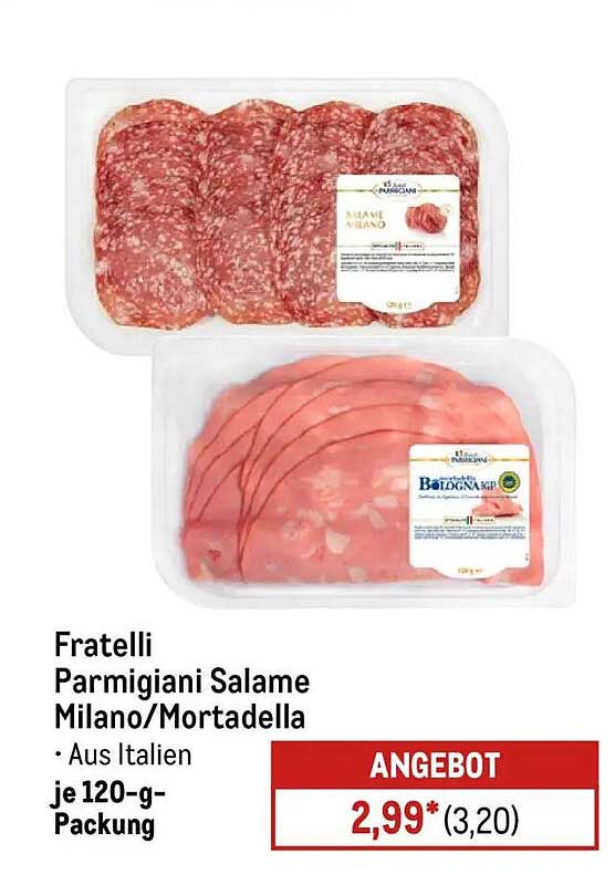Fratelli Parmigiani Salame Milano/Mortadella - je 120-g-Packung