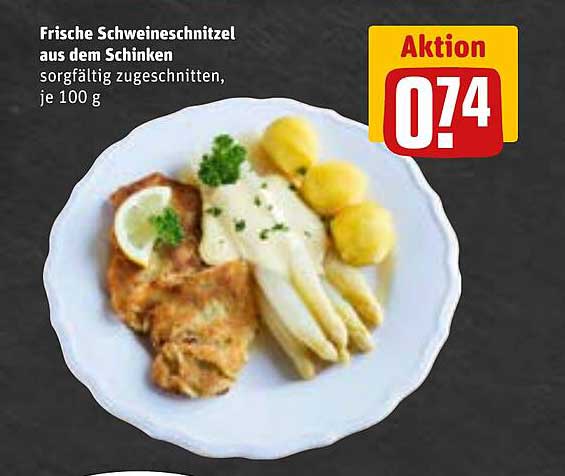 Frische Schweineschnitzel aus dem Schinken, sorgfältig zugeschnitten, je 100 g