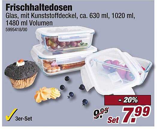 Frischhaltedosen Glas, mit Kunststoffdeckel, 3er-Set
