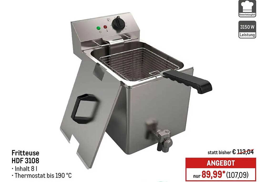 Fritteuse HDF 3108 - 8 Liter - Thermostat bis 190 °C