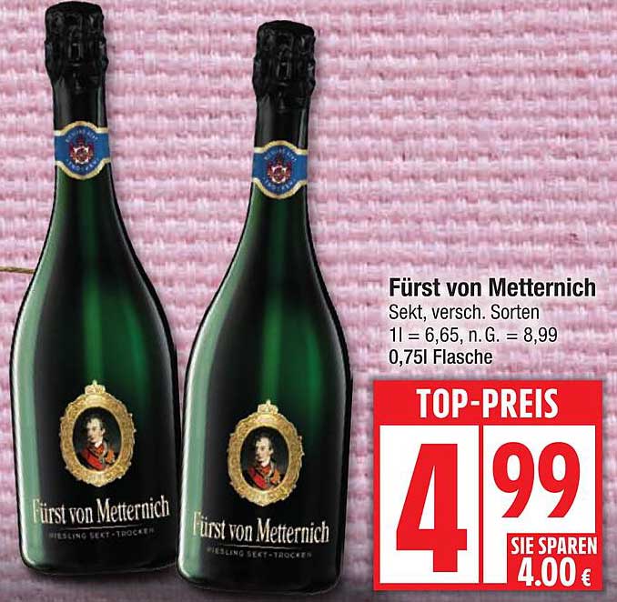 Fürst von Metternich Sekt, verschied. Sorten 0,75l Flasche