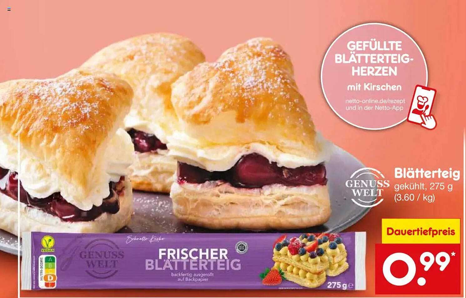 Gefüllte Blätterteig-Herzen mit Kirschen