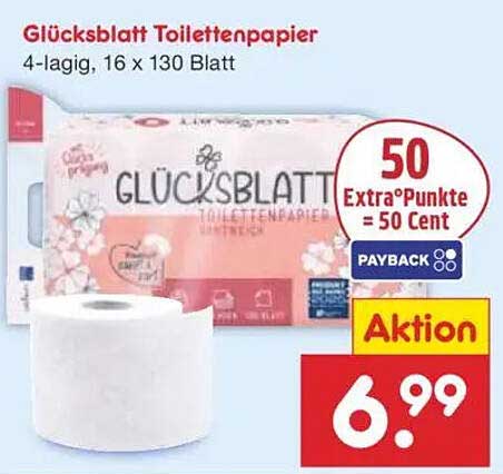 Glücksblatt Toilettenpapier 4-lagig, 16 x 130 Blatt