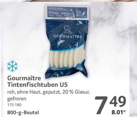 Gourmaître Tintenfischtuben U5, roh, ohne Haut, geputzt, 20 % Glasur, gefroren