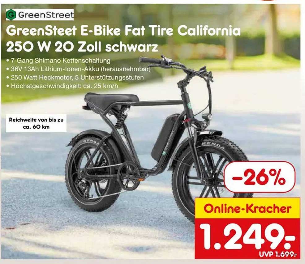 GreenStreet E-Bike Fat Tire California 250 W 20 Zoll schwarz
