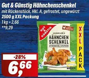 Gut & Günstig Hähnchenschenkel mit Rückenstück, Hkl. A, gefrostet, ungewürzt - 2500 g XXL Packung