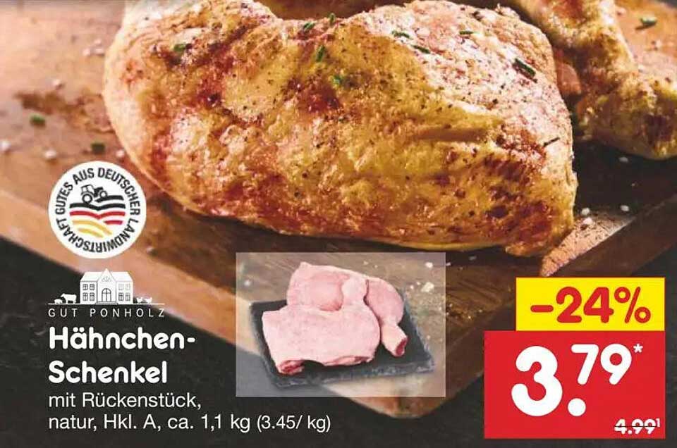 Hähnchen-Schenkel mit Rückenstück, natur, Hkl. A, ca. 1,1 kg (3,45 €/kg)