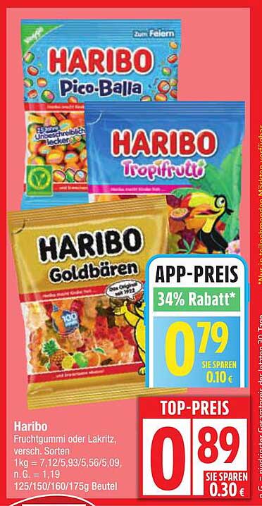HARIBO Fruchtgummi oder Lakritz, versch. Sorten