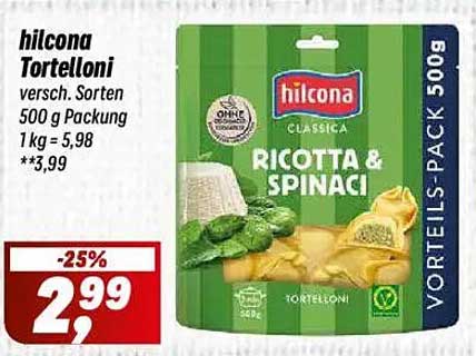 hilcona Tortelloni Ricotta & Spinat 500 g - Vorteilspackung
