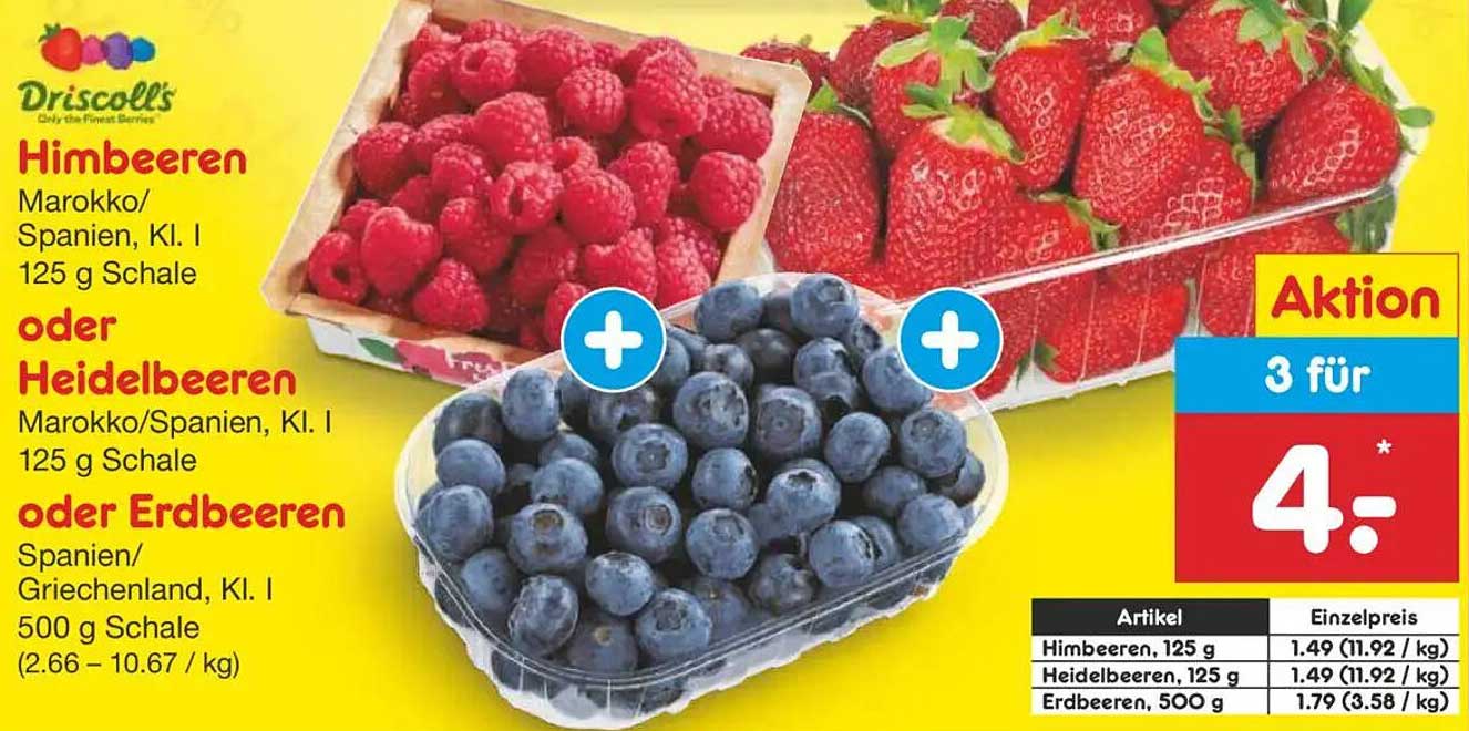 Himbeeren, Heidelbeeren oder Erdbeeren – 3 für 4 €