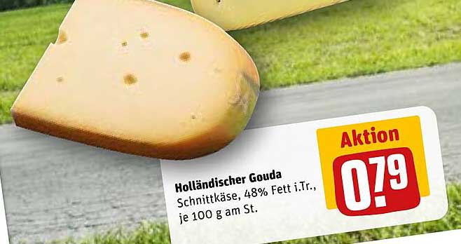 Holländischer Gouda Schnittkäse, 48% Fett i.Tr., je 100 g am Stück