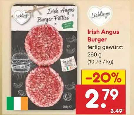 Irish Angus Burger Pattys – Fertig gewürzt 260 g