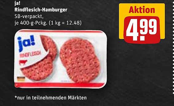 ja! Rindfleisch-Hamburger SB-verpackt, je 400-g-Pckg. (1 kg = 12.48)