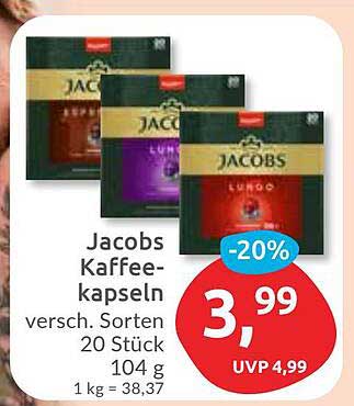 Jacobs Kaffeekapseln, 20 Stück, verschiedene Sorten - 20% Rabatt!