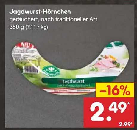 Jagdwurst-Hörnchen, geräuchert, nach traditioneller Art