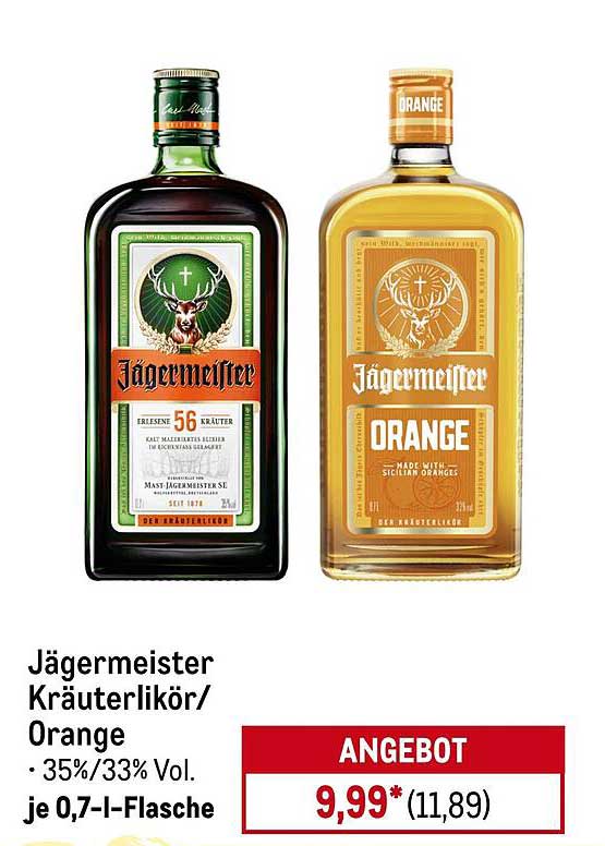 Jägermeister Kräuterlikör/Orange - je 0,7-l-Flasche