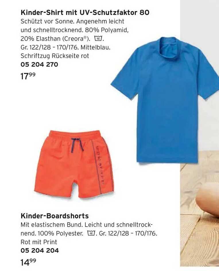 Kinder-Shirt mit UV-Schutzfaktor 80 und Kinder-Boardshorts
