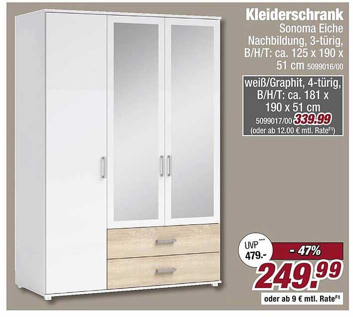 Kleiderschrank Sonoma Eiche Nachbildung, 3-türig