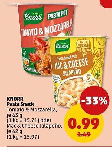 KNORR Pasta Snack - Tomato & Mozzarella oder Mac & Cheese Jalapeño zum Sonderpreis