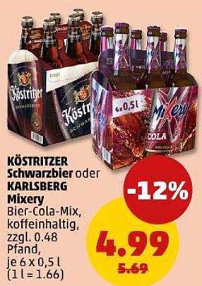 KÖSTRITZER Schwarzbier oder KARLSBERG Mixery - Bier-Cola-Mix, koffeinhaltig, zzgl. 0,48 Pfand