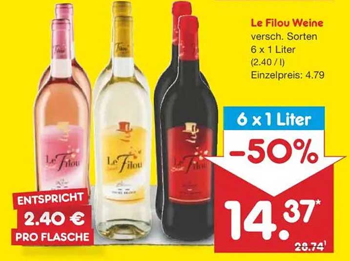 Le Filou Weine - 6 x 1 Liter, verschiedene Sorten