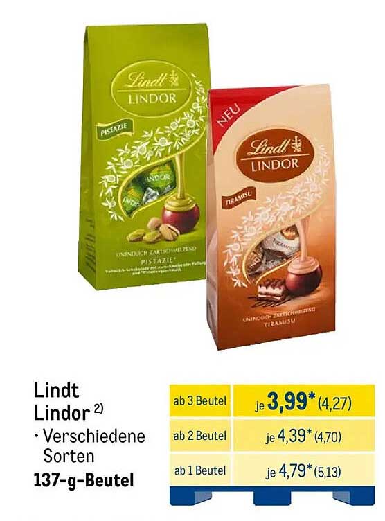 Lindt Lindor – Verschiedene Sorten im 137-g-Beutel