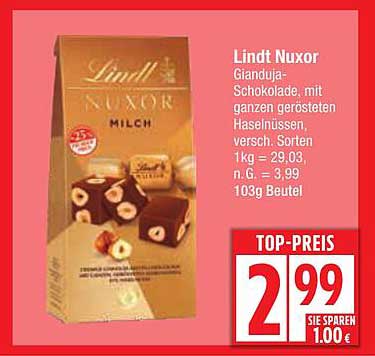 Lindt Nuxor Gianduja-Schokolade mit ganzen gerösteten Haselnüssen 103g