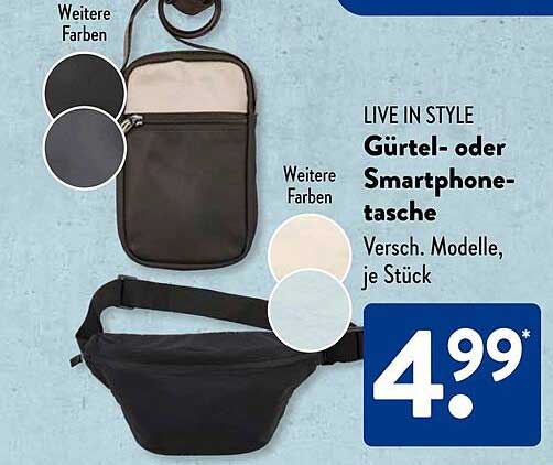 LIVE IN STYLE Gürtel- oder Smartphone-Tasche, versch. Modelle, je Stück