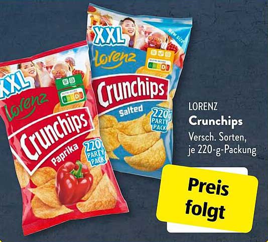 Lorenz Crunchips in verschiedenen Sorten, 220-g-Packung