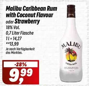 Malibu Caribbean Rum mit Kokosgeschmack oder Strawberry - 0,7 Liter Flasche