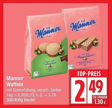 Manner Waffeln mit Cremefüllung, verschiedene Sorten