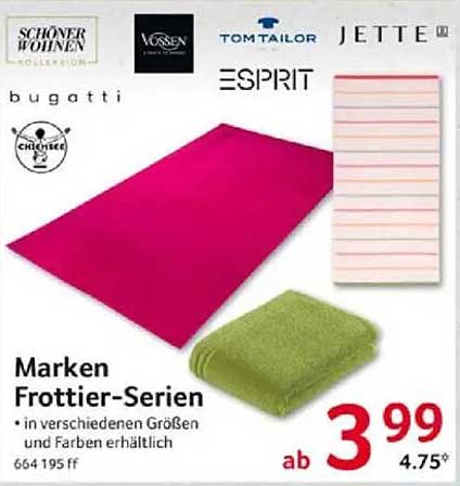 Marken Frottier-Serien in verschiedenen Größen und Farben erhältlich