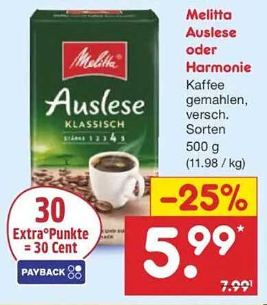 Melitta Auslese oder Harmonie Kaffee, gemahlen, 500 g