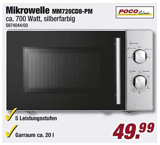 Mikrowelle MM720CD8-PM, ca. 700 Watt, silberfarbig