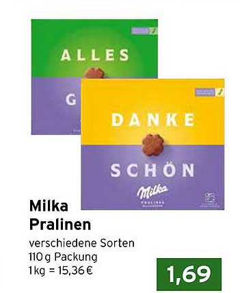 Milka Pralinen verschiedene Sorten 110 g Packung