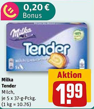 Milka Tender Milch, je 5 x 37-g-Pckg. (1 kg = 10.76)