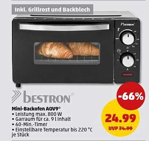 Mini-Backofen AOV9 von Bestron - Inkl. Grillrost und Backblech