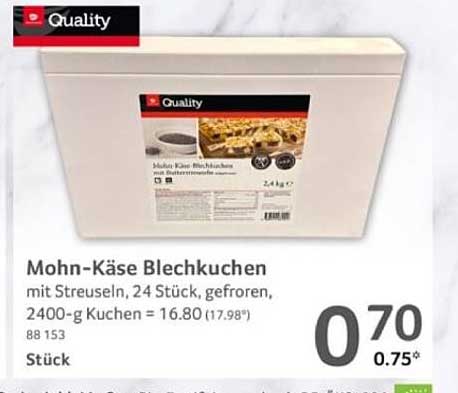 Mohn-Käse Blechkuchen mit Streuseln, 24 Stück, gefroren