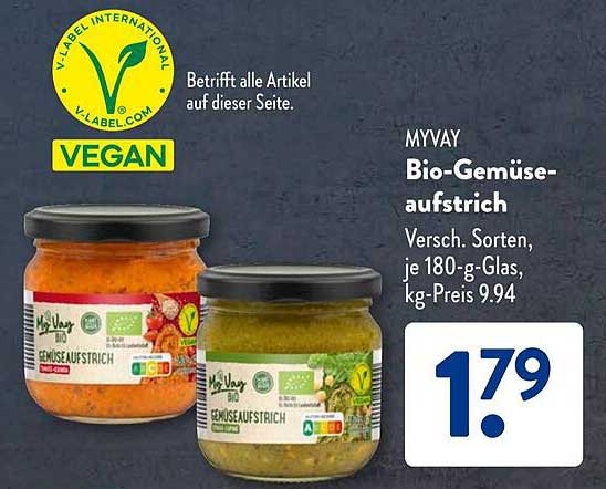 MYVAY Bio-Gemüseaufstrich, 180 g, verschiedene Sorten